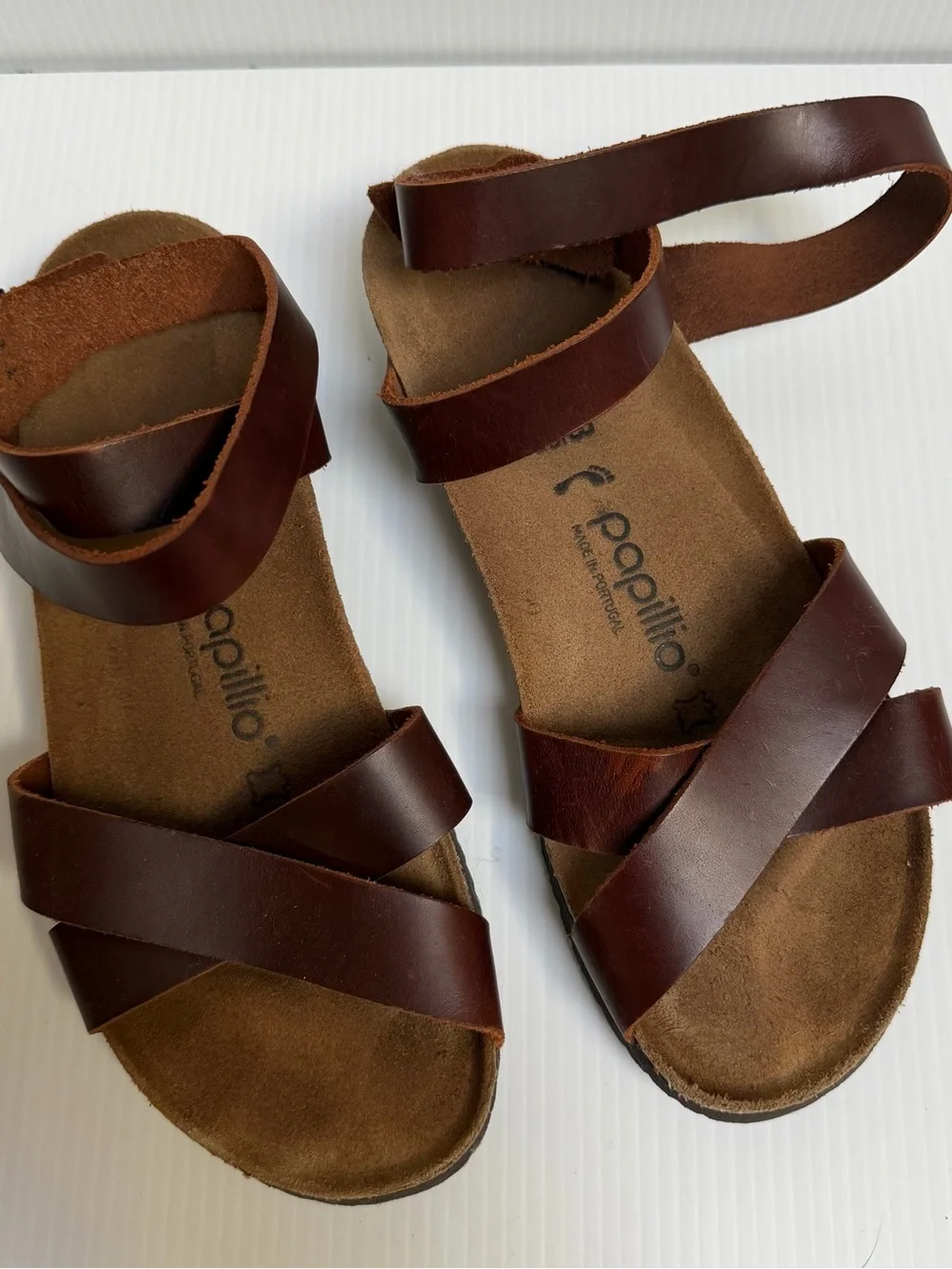 Papillio Women's Dark Brown Leather Cross-Strap Sandals